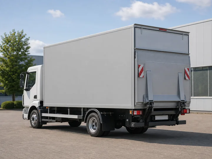 Beispiel eines kompakten Koffer-Lkw mit Ladebordwand.