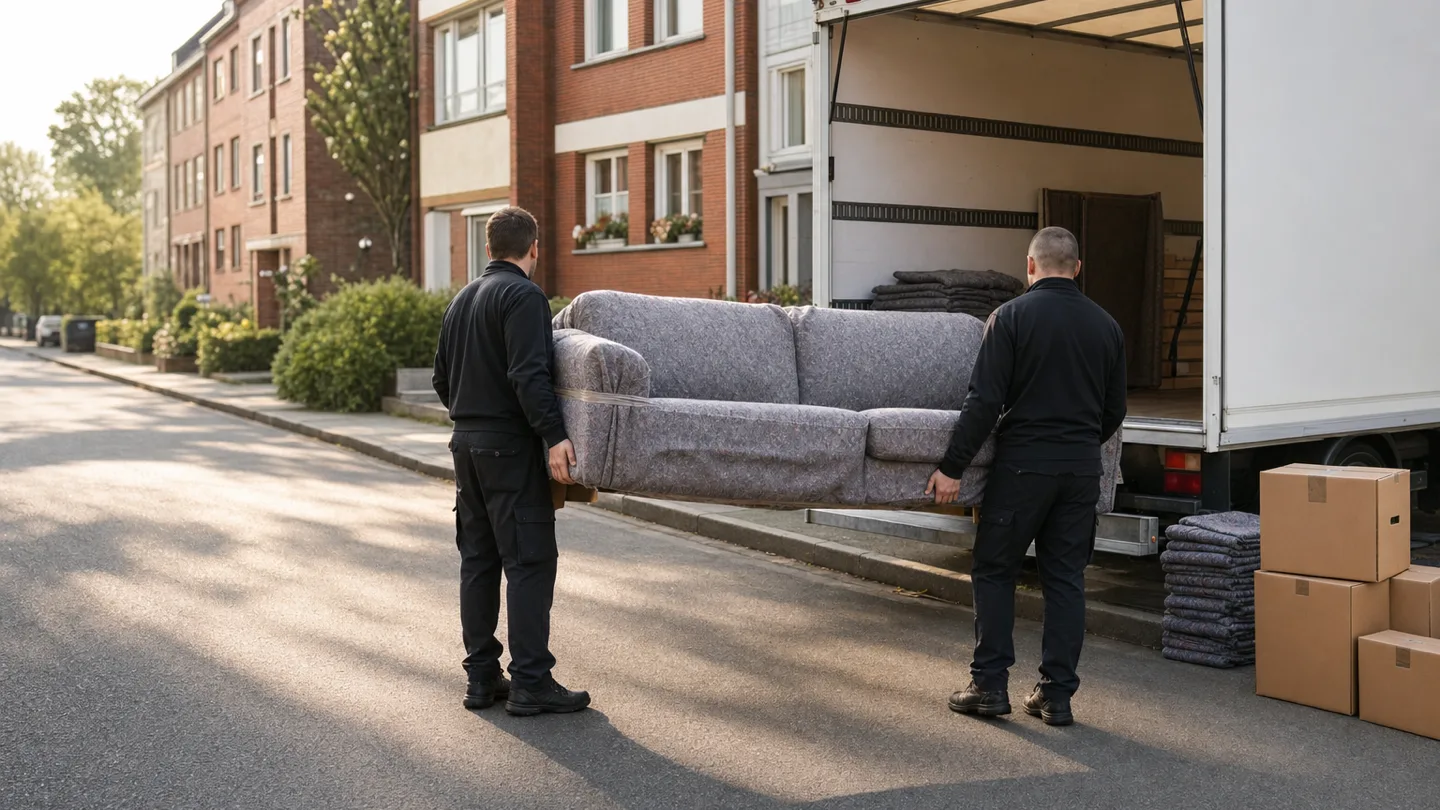 Umzug mit Verladung eines Sofas in den Möbelwagen als Beispielvisualisierung