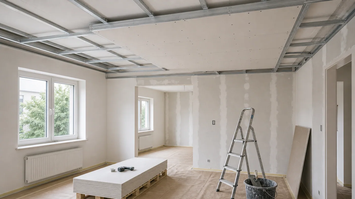Abgehängte Decke im Trockenbau als Beispielvisualisierung