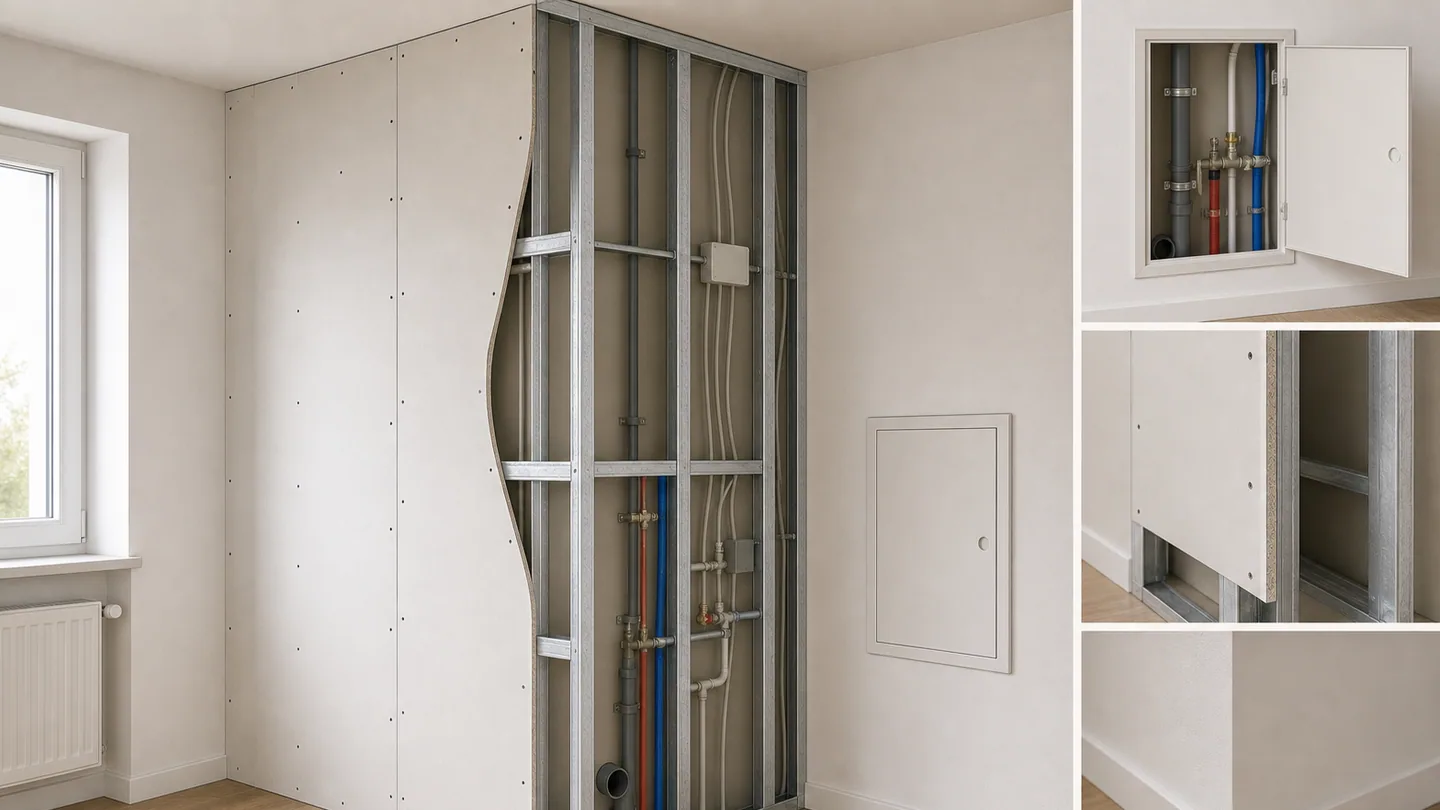 Vorsatzschale und Verkleidung im Innenausbau als schematische Visualisierung