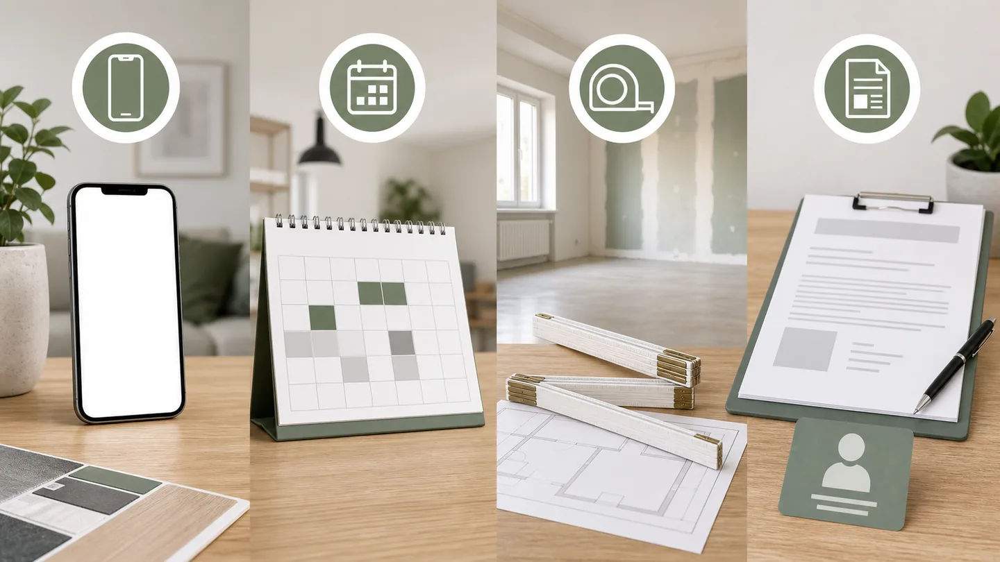 Schematische Darstellung von einem Ansprechpartner bei Wohnungssanierung und Angebot nach Aufmaß