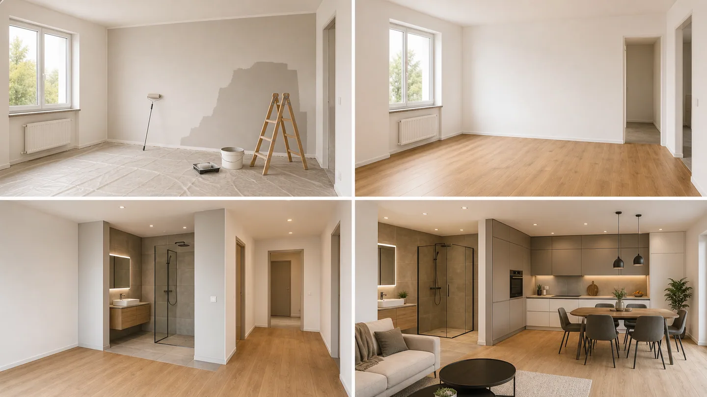 Schematische Rastervisualisierung verschiedener Sanierungsumfänge bei einer Wohnung